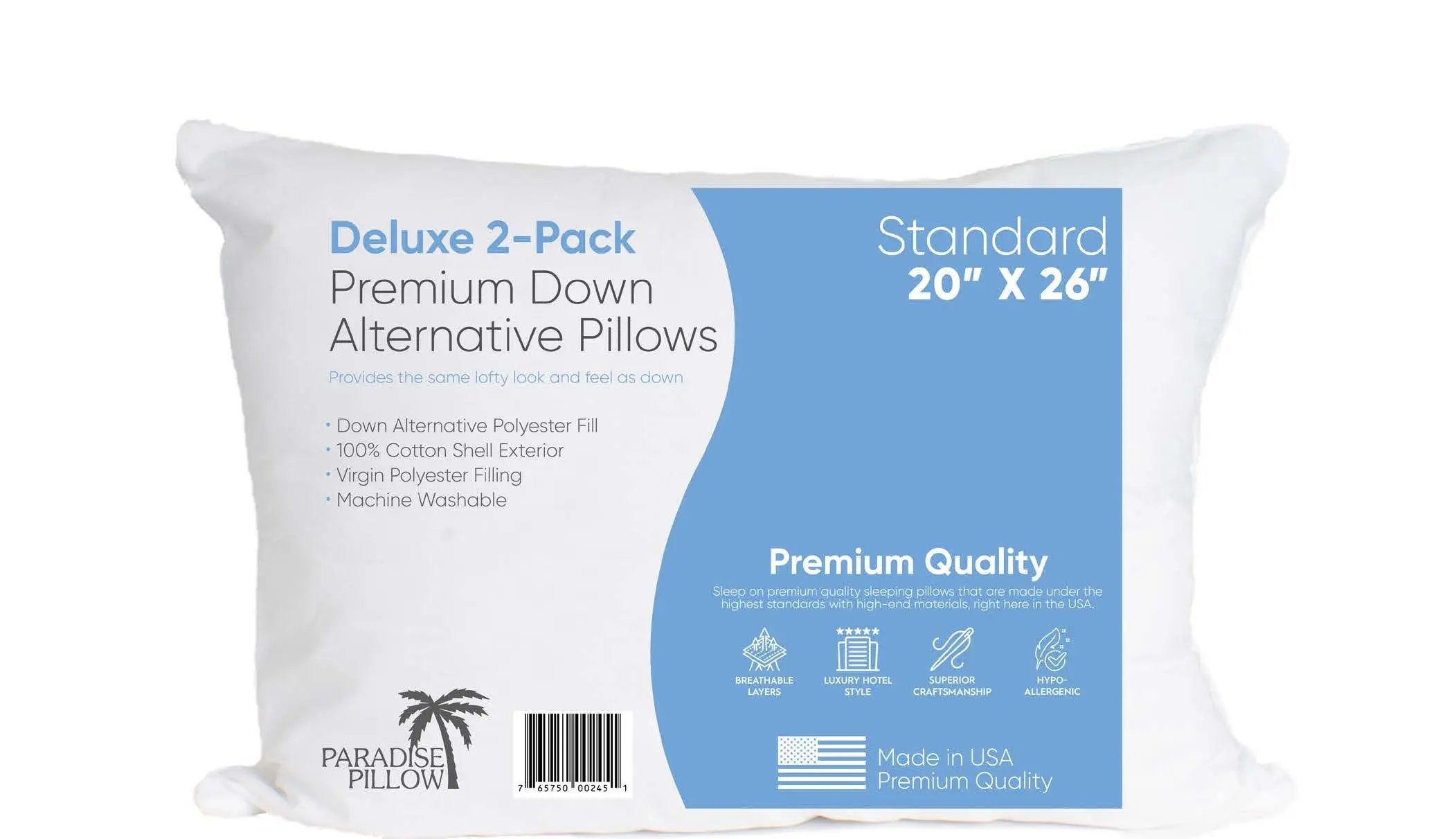 Deluxe 2 Pack Premium Down Alternative Sleeping Pillows (Case of 6) 